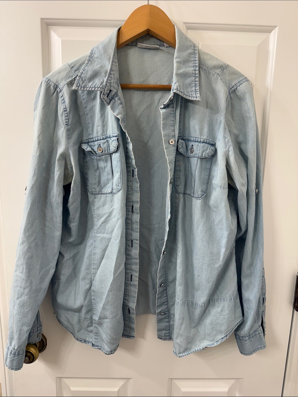 New York & Company Light Blue Denim Shirt